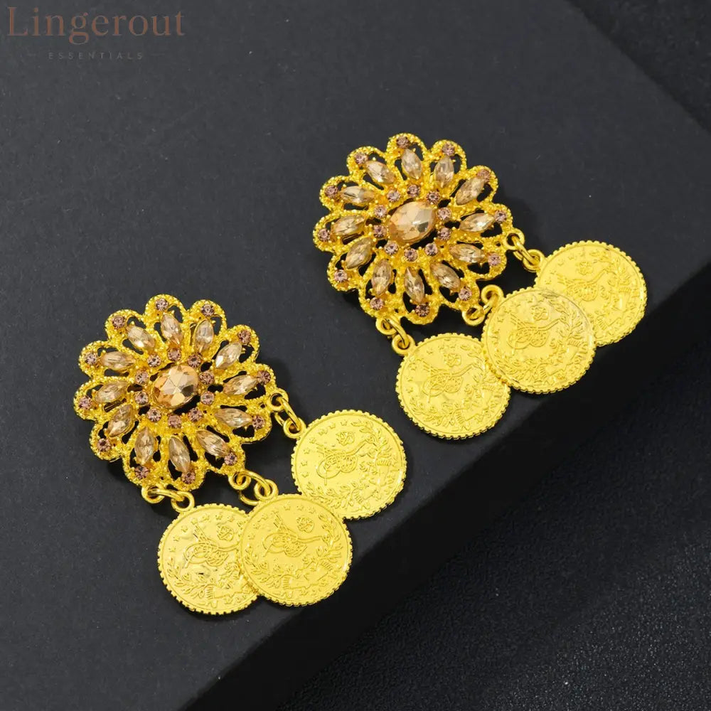 1 Pair Gold-Plated Brooch Kurdish Traditional Turkish Bridal Costume Accessory Luxury Arabic Women’s Jewelry - GOLD