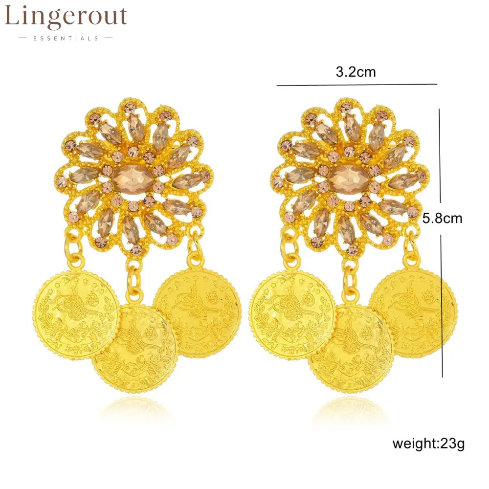1 Pair Gold-Plated Brooch Kurdish Traditional Turkish Bridal Costume Accessory Luxury Arabic Women’s Jewelry - GOLD