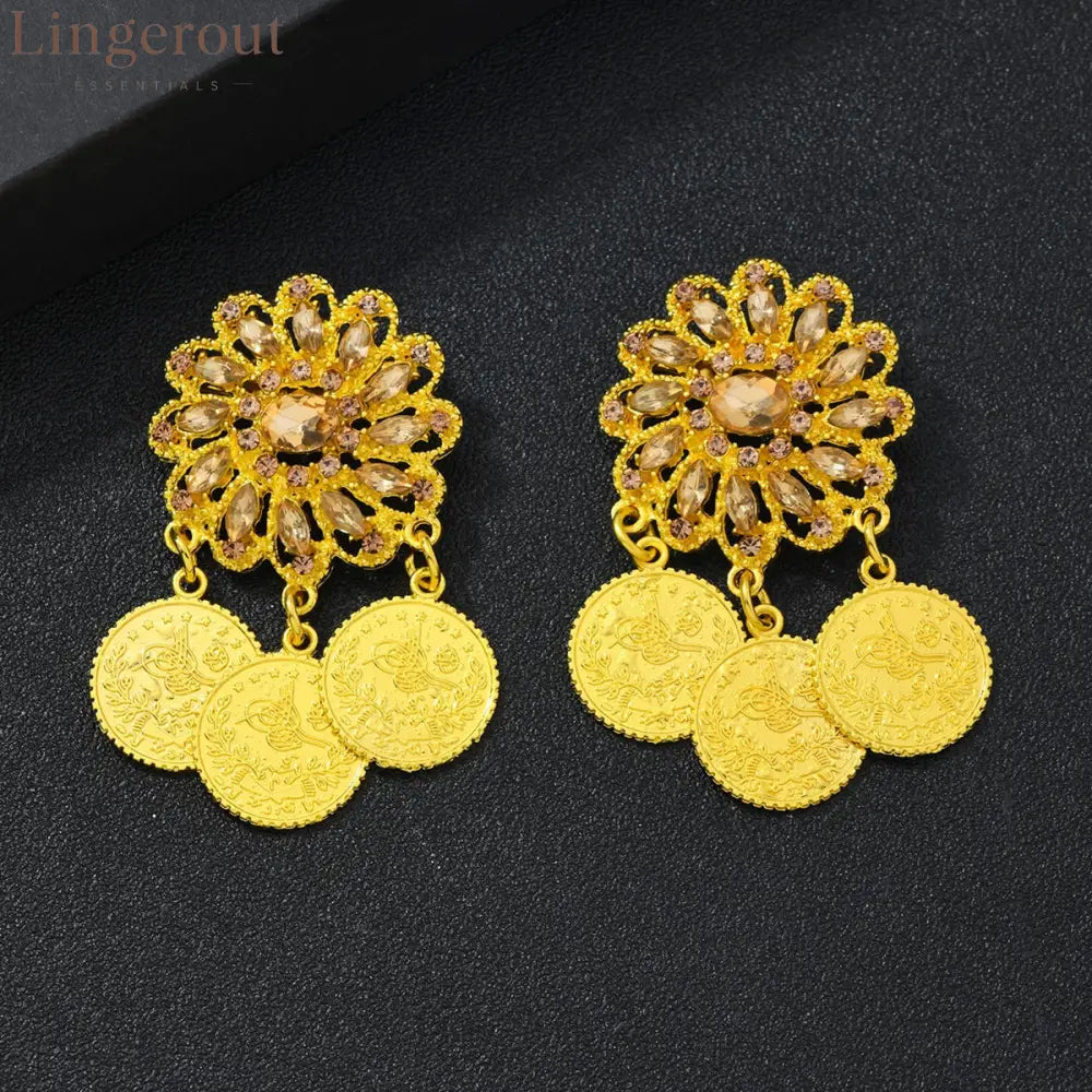 1 Pair Gold-Plated Brooch Kurdish Traditional Turkish Bridal Costume Accessory Luxury Arabic Women’s Jewelry - GOLD