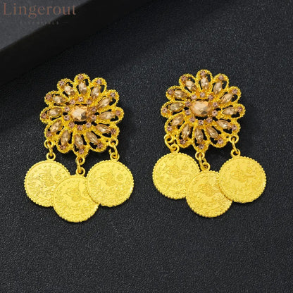 1 Pair Gold-Plated Brooch Kurdish Traditional Turkish Bridal Costume Accessory Luxury Arabic Women’s Jewelry - GOLD