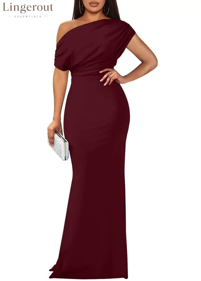 2025 Women’s Elegant Sleeveless Off Shoulder Bodycon Long Formal Party Evening Dress - Wine Red / S / Sleeveless