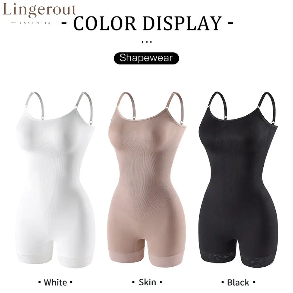 360° Strong Tummy Control Shapewear Bodysuit Spaghetti Strap Butt Lifting Lace Hem Body Shaper