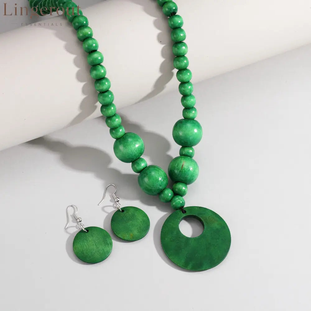 3pcs Jewelry Sets Fashionable Handmade Wood Beaded Necklace and Earrings Women’s Jewelry