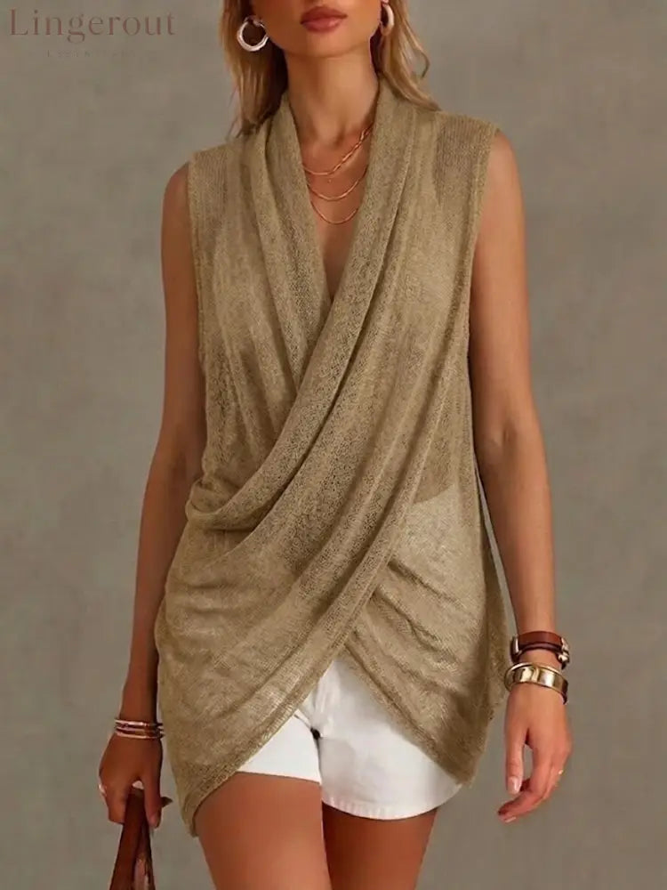 A Loose Comfortable And Lightweight Sleeveless Knit Top. - Khaki / S