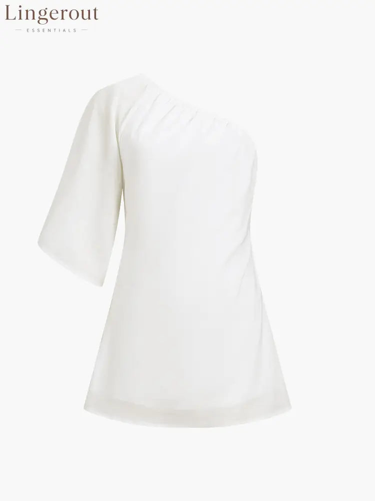 Aegean Cotton Linen One Sleeve Short Dress