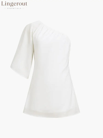 Aegean Cotton Linen One Sleeve Short Dress