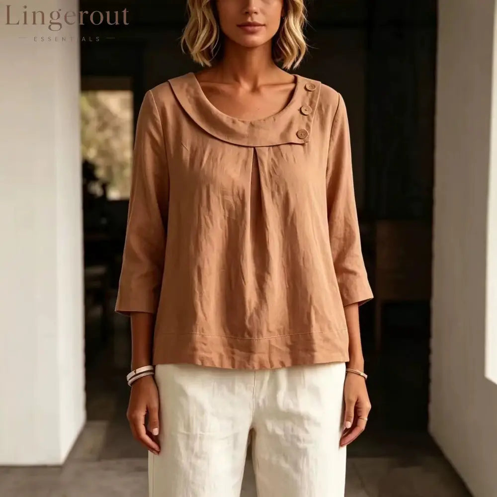 Asymmetrical Button Collar Linen Top