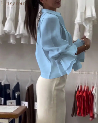 Aumora Puff Sleeve Ruffle Shirt