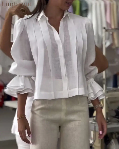 Aumora Puff Sleeve Ruffle Shirt - White / S