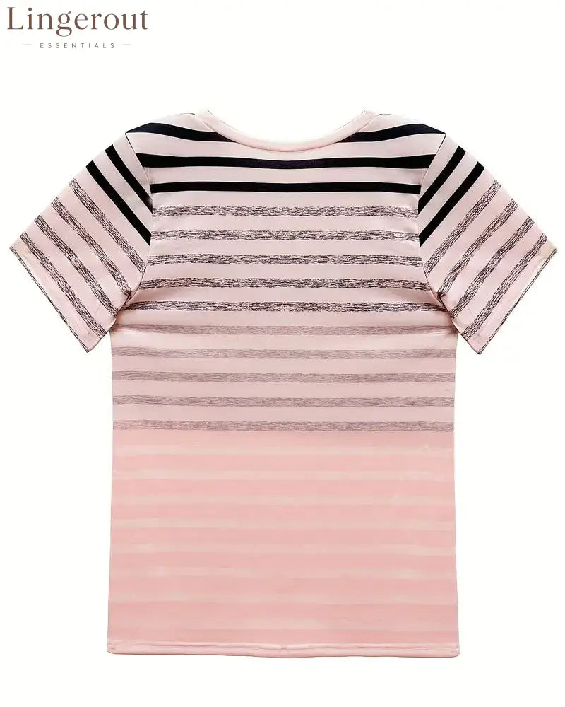 Aumora Round Neck Short Sleeve Striped T-Shirt