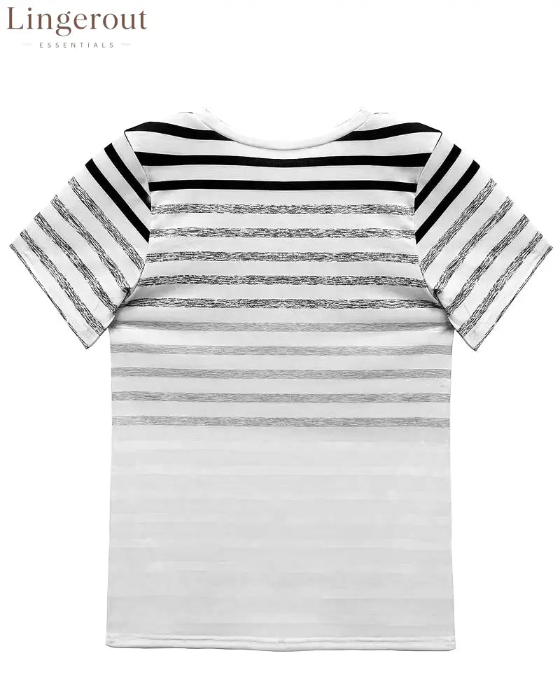 Aumora Round Neck Short Sleeve Striped T-Shirt