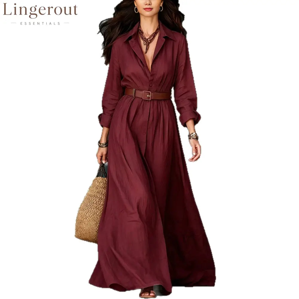 Belted Linen‑Blend Shirt Maxi Dress