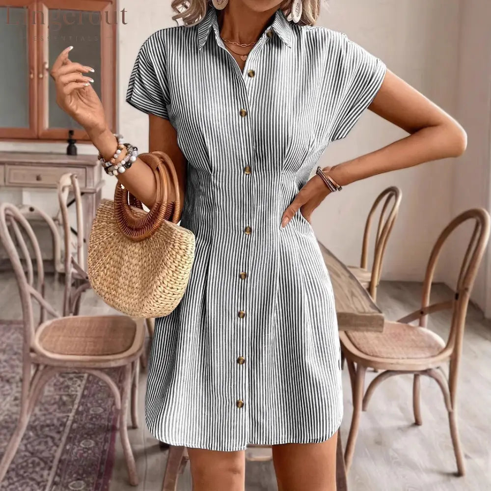 Blue Striped Button-Down Shirt Dress