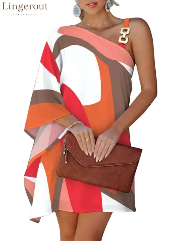 Blue Zone Planet | Print Diagonal Neck Strapless Dress