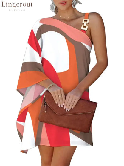 Blue Zone Planet | Print Diagonal Neck Strapless Dress