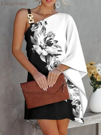 Blue Zone Planet | Print Diagonal Neck Strapless Dress