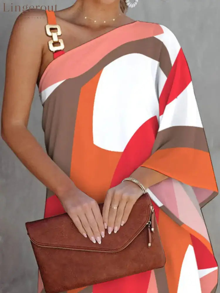 Blue Zone Planet | Print Diagonal Neck Strapless Dress
