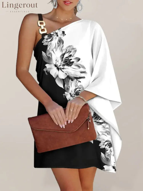 Blue Zone Planet | Print Diagonal Neck Strapless Dress - Black / S