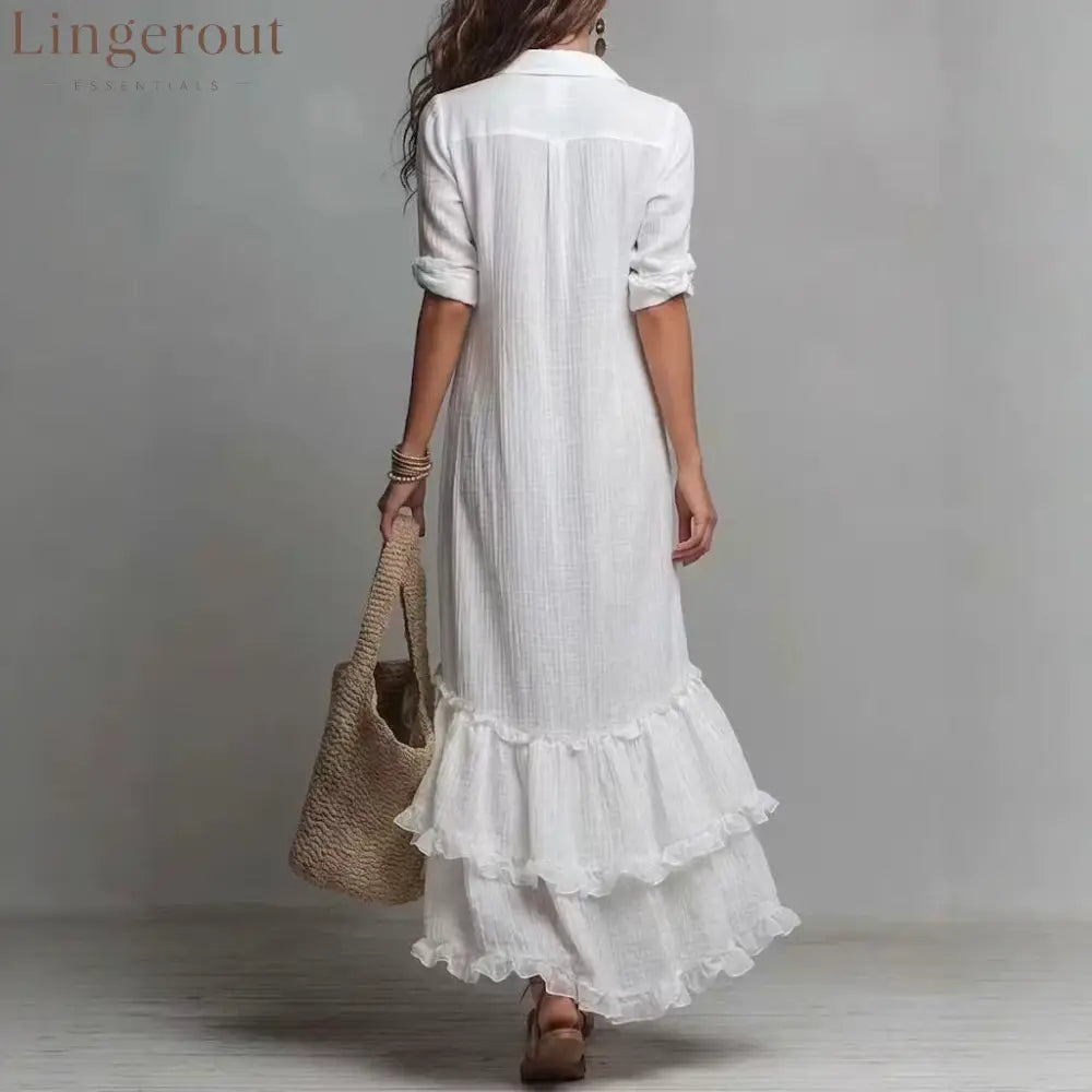 Blush Ruffle Hem Button Down Shirt Maxi Dress
