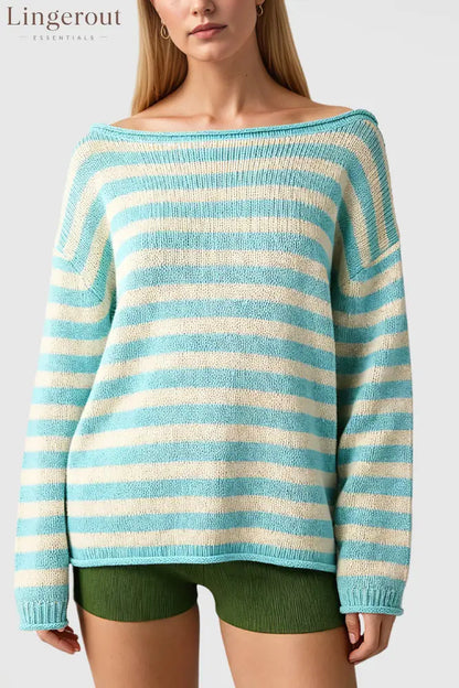 Amazon’S New Cross-Border Solid Color Striped European And American Style Pullover Sweater Loose Round Neck Casual