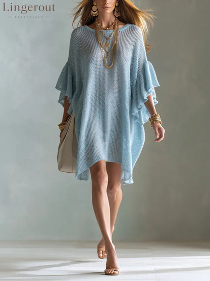 Bohemian Blue Knitted Mini Dress - blue / XS - Short Sleeve Mini Dress