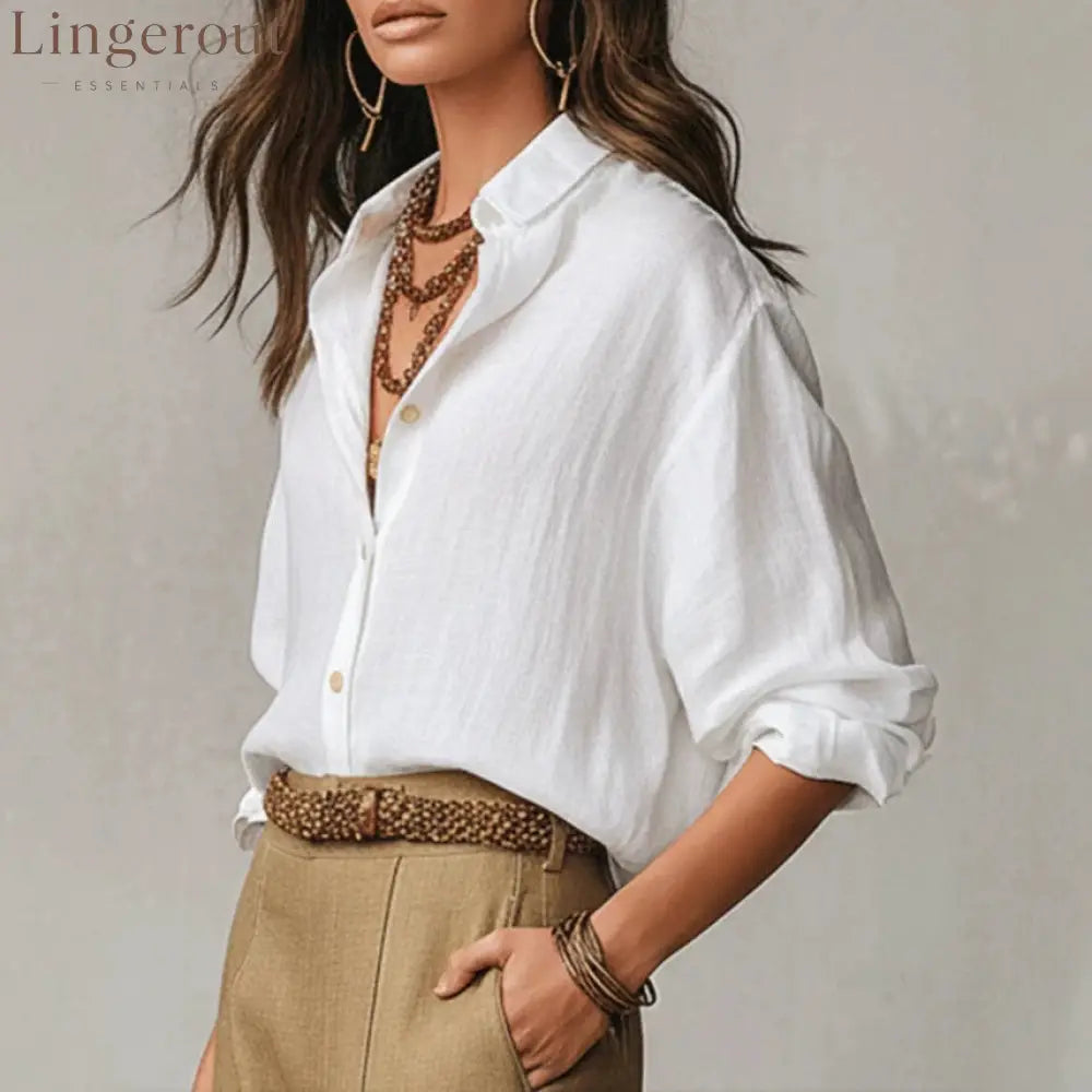 Bohemian Effortless Linen White Blouse