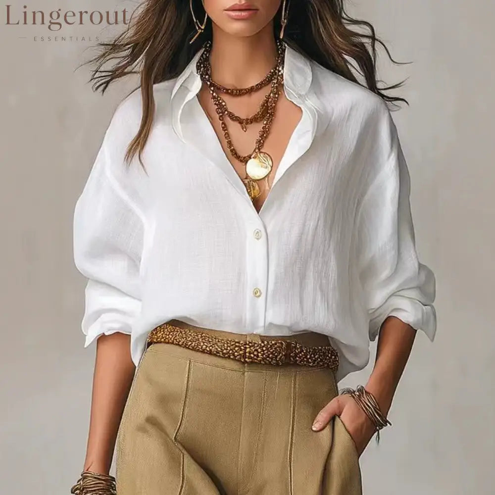 Bohemian Effortless Linen White Blouse - White / S