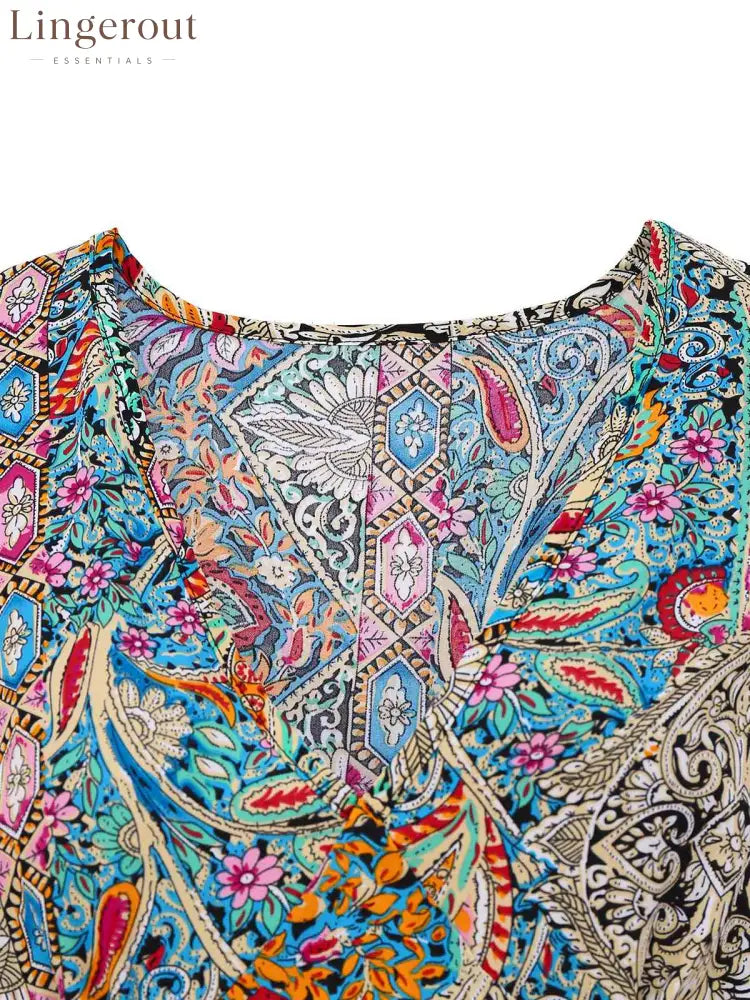 Bohemian Paisley Floral Bell Sleeve Dress