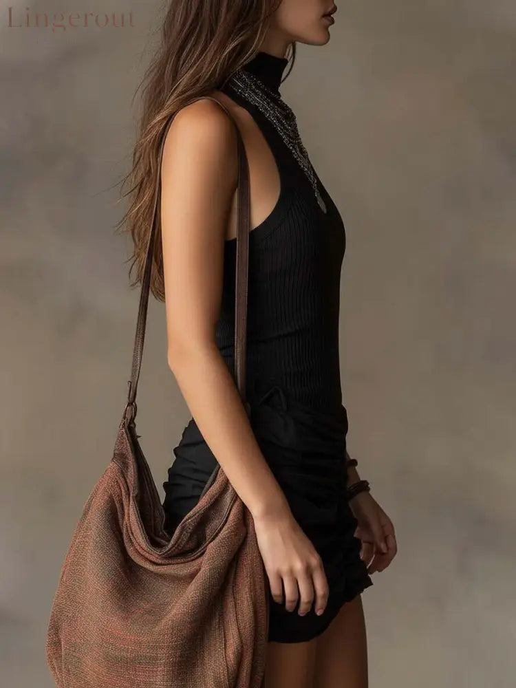 Bohemian Ribbed Halter Ruched Mini Dress