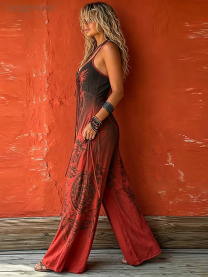 Bohemian-style Strappy Stretchy Jumpsuit