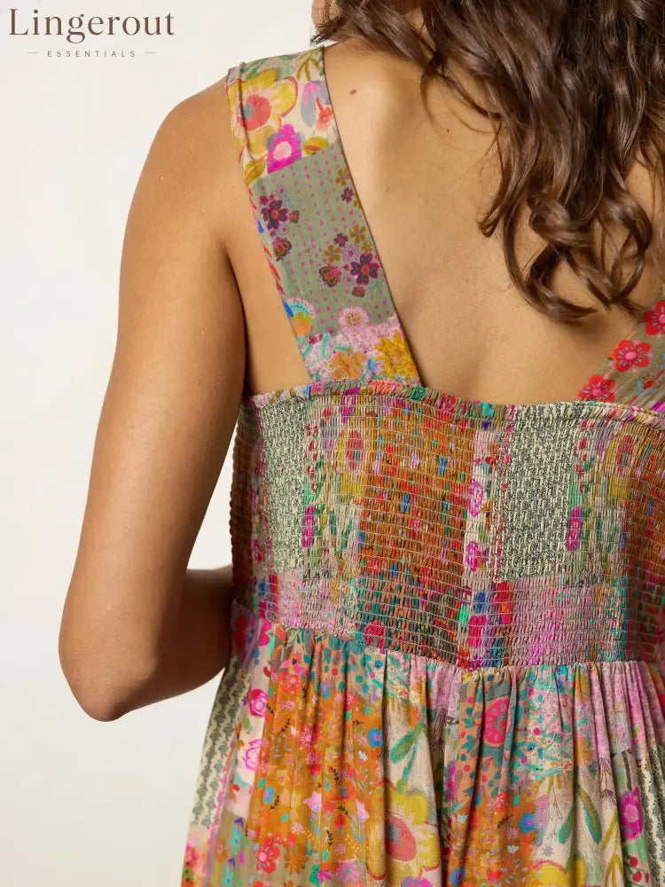 🌼 Boho Patchwork Floral Wide-Leg Jumpsuit (XL-5XL)