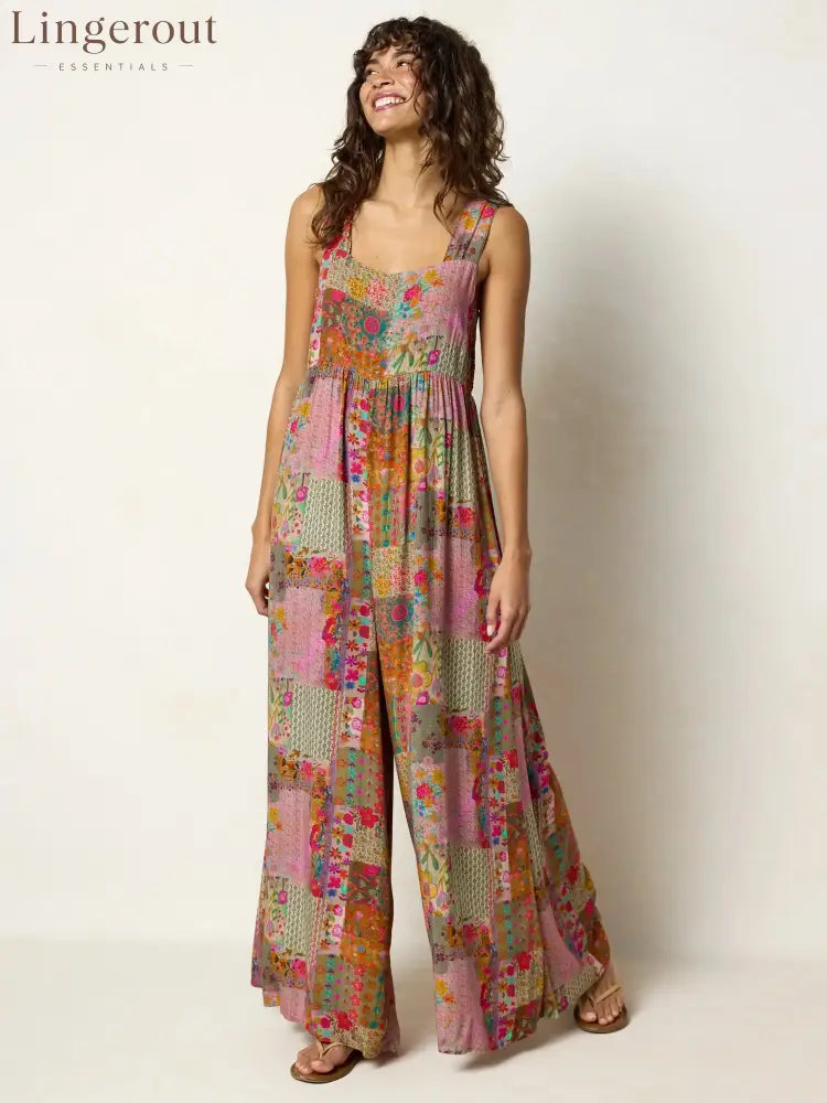 🌼 Boho Patchwork Floral Wide-Leg Jumpsuit (XL-5XL) - XL