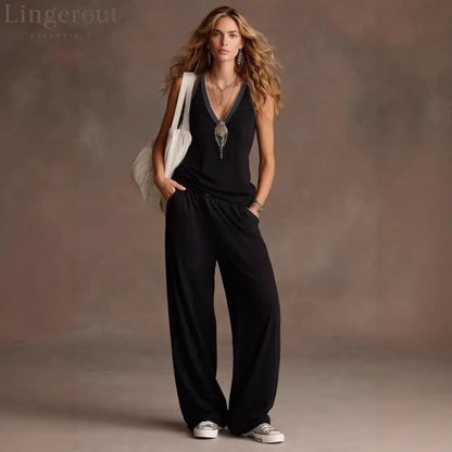Boho V-Neck Sleeveless Two-Piece Loungewear Set