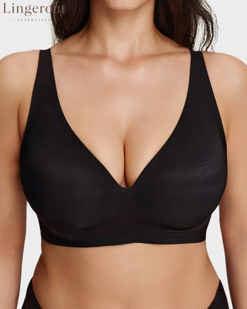 Breathable Support Wireless Deep-V Shaping Bra - Black / S
