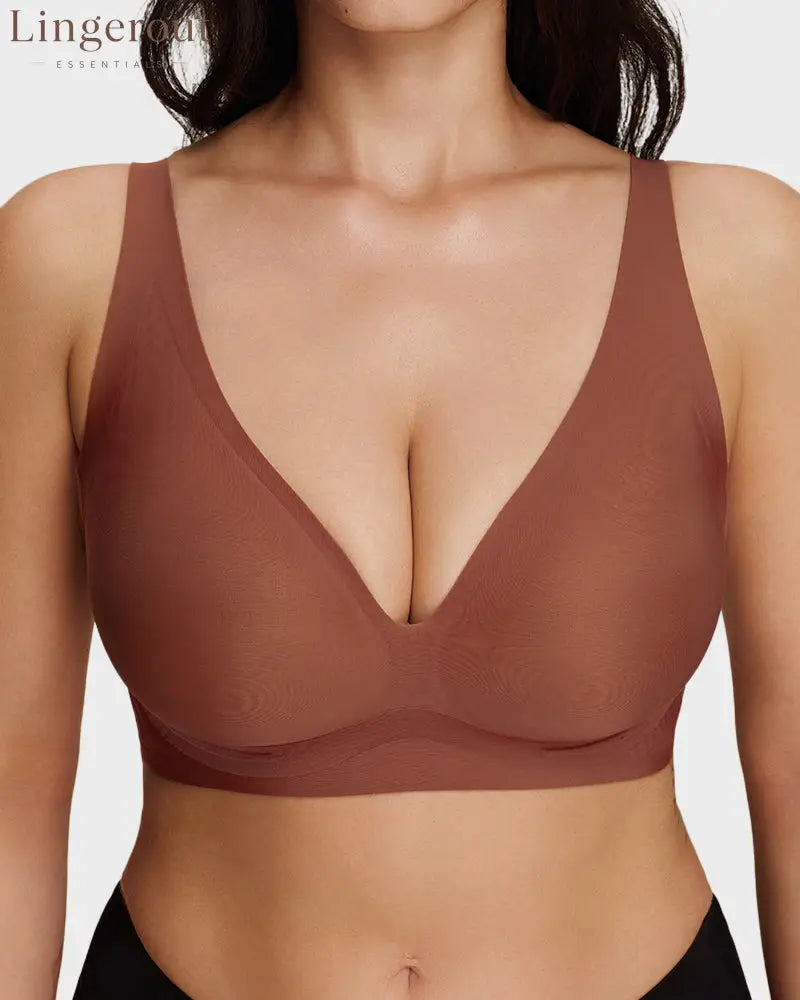 Breathable Support Wireless Deep-V Shaping Bra - Coffee / S