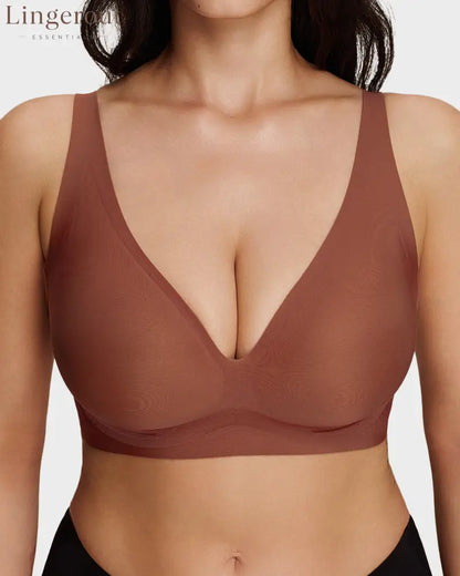 Breathable Support Wireless Deep-V Shaping Bra - Coffee / S