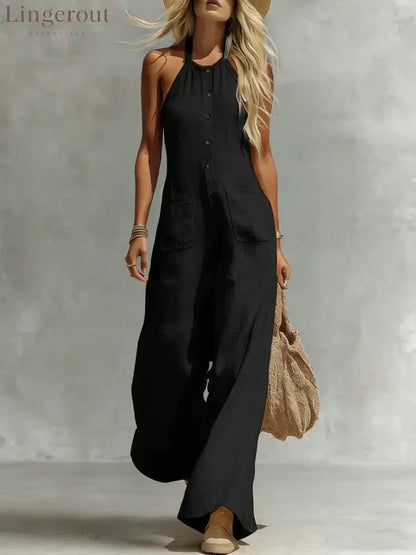 Breezy Halter Wide-Leg Jumpsuit - Black / S