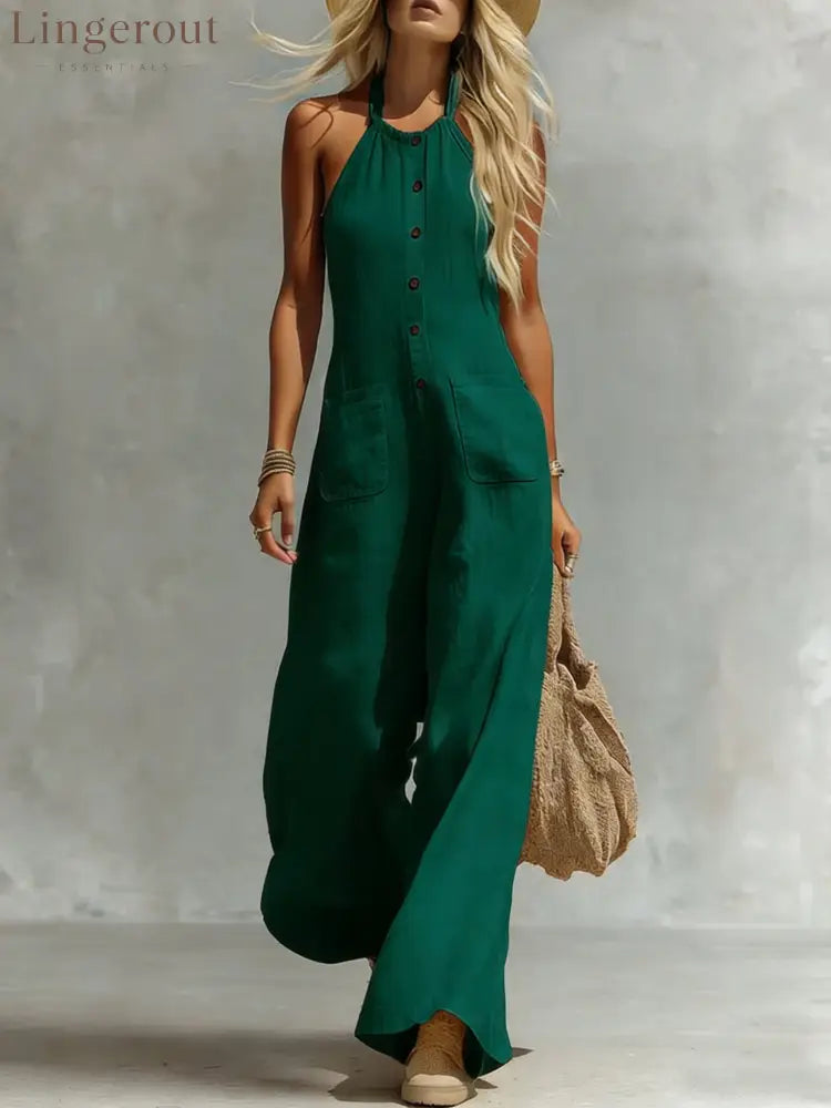 Breezy Halter Wide-Leg Jumpsuit - Dark green / S