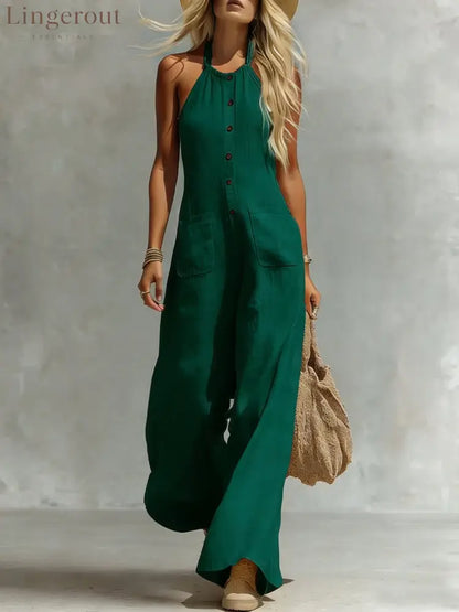Breezy Halter Wide-Leg Jumpsuit - Dark green / S