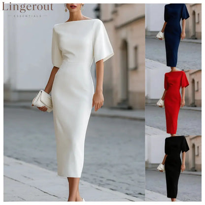 Briar Midi Dress with Bateau Neckline & Tailored Fit