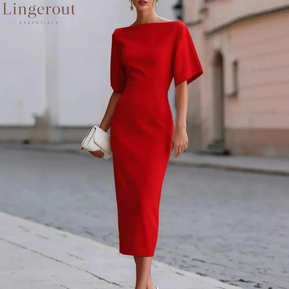 Briar Midi Dress with Bateau Neckline & Tailored Fit