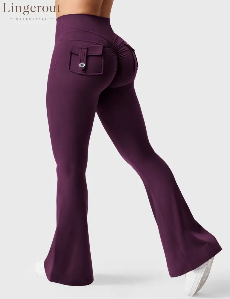 Brittany Flared Leggings with Pockets - Black Cherry / XS