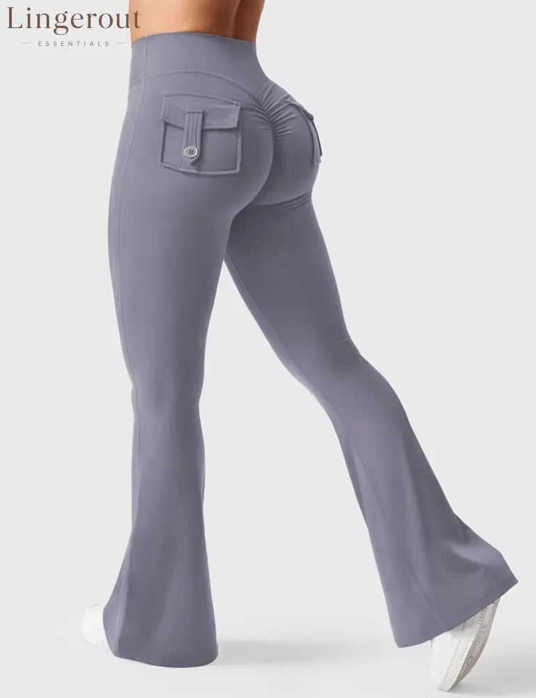 Brittany Flared Leggings with Pockets - Blue Grey / XS