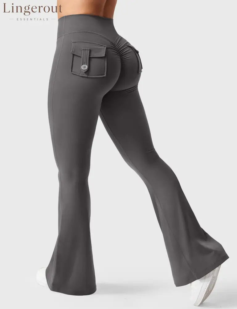 Brittany Flared Leggings with Pockets - Dark Grey / XS