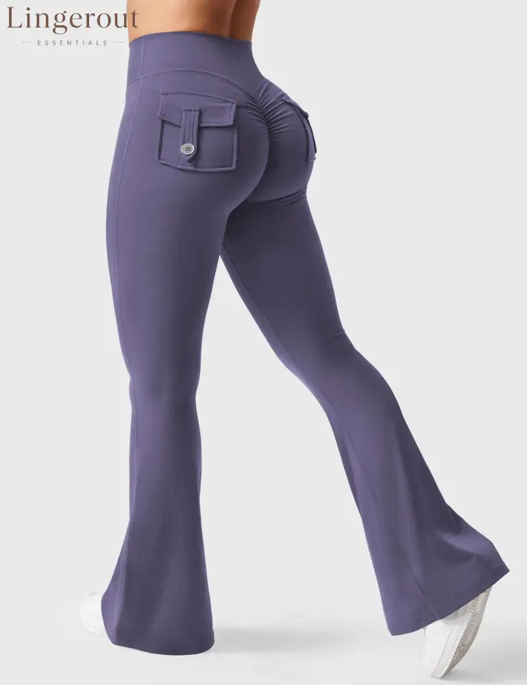 Brittany Flared Leggings with Pockets - Dark Purple / S