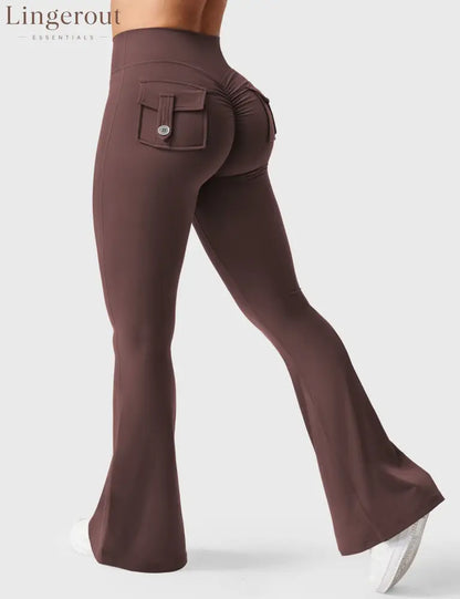 Brittany Flared Leggings with Pockets - Plum Brown / S