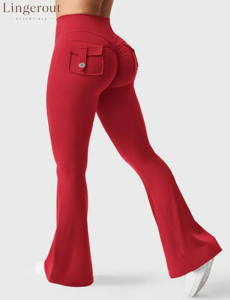 Brittany Flared Leggings with Pockets - Red / XS