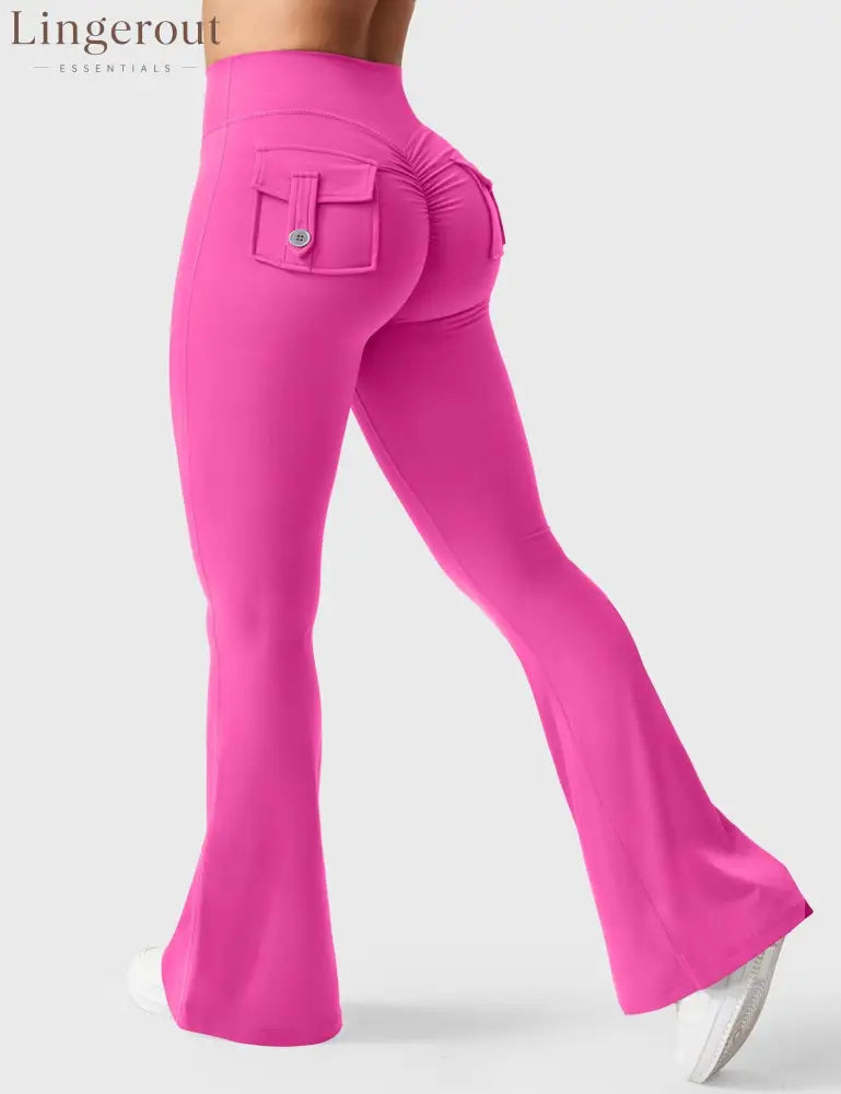Brittany Flared Leggings with Pockets - Rose / XS