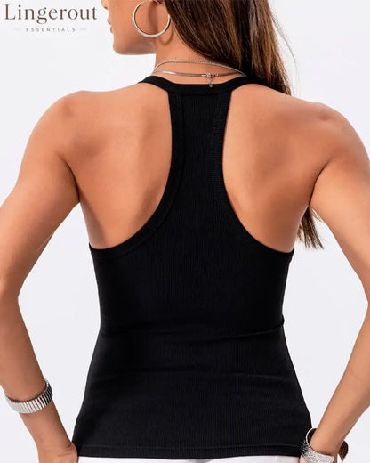 Built-in Bra V-Neck Ribbed Spaghetti Strap Cami Top
