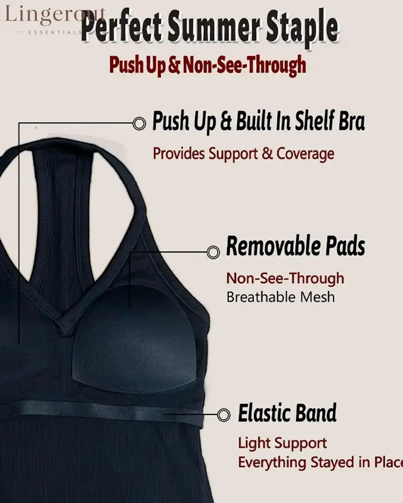 Built-in Bra V-Neck Ribbed Spaghetti Strap Cami Top